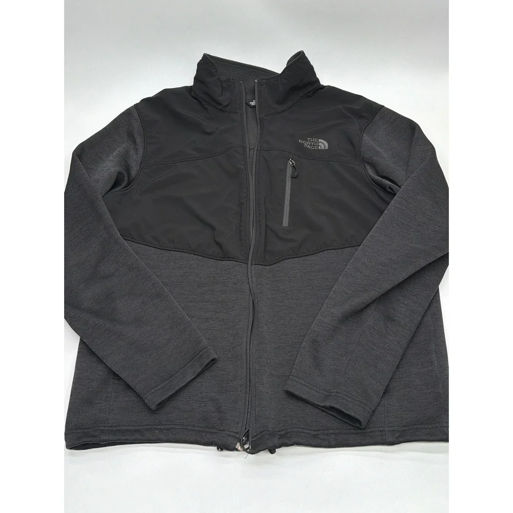 The North Face Mens Large Full Zip Hybrid Fleece Softshell Jacket Black Grey